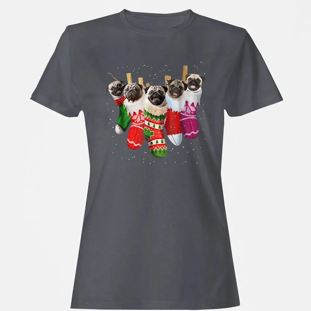 Pug Christmas Socks Funny s Xmas Vintage Cute Gift Women's T-shirt - 5