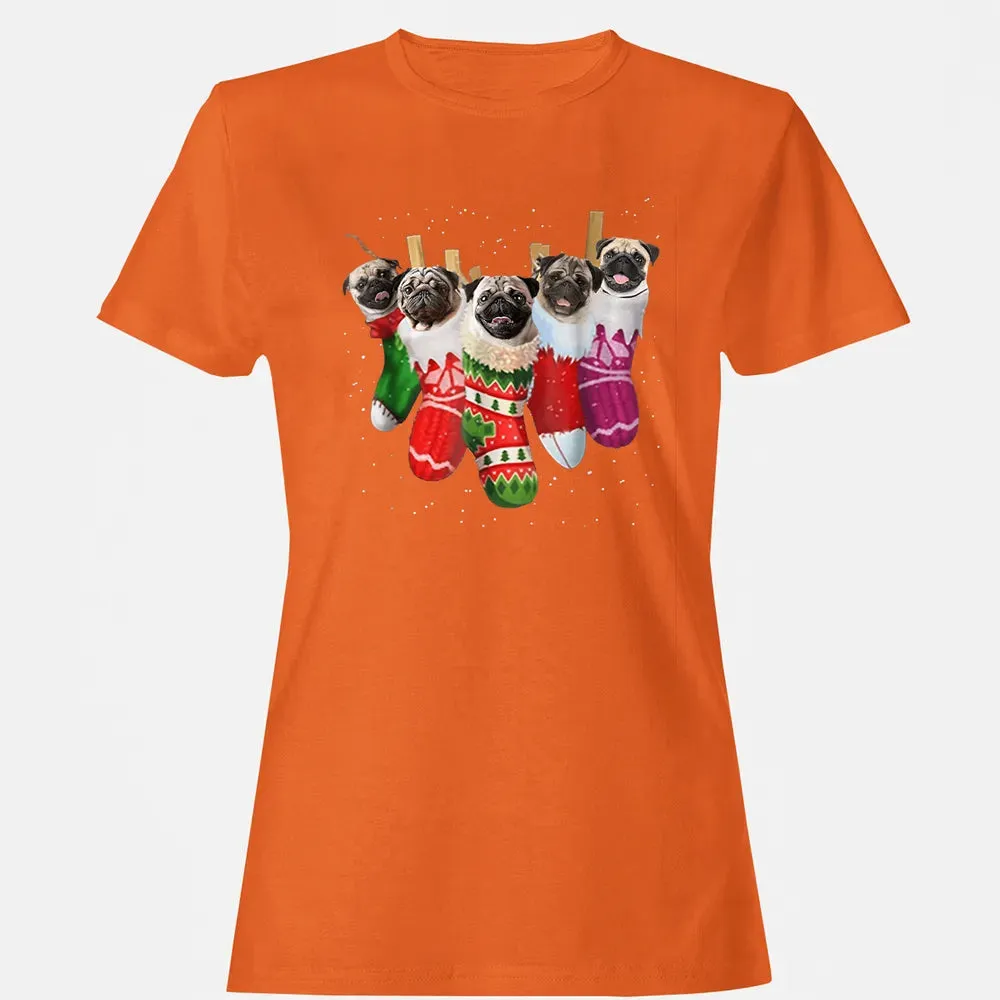 Pug Christmas Socks Funny s Xmas Vintage Cute Gift Women's T-shirt - 11