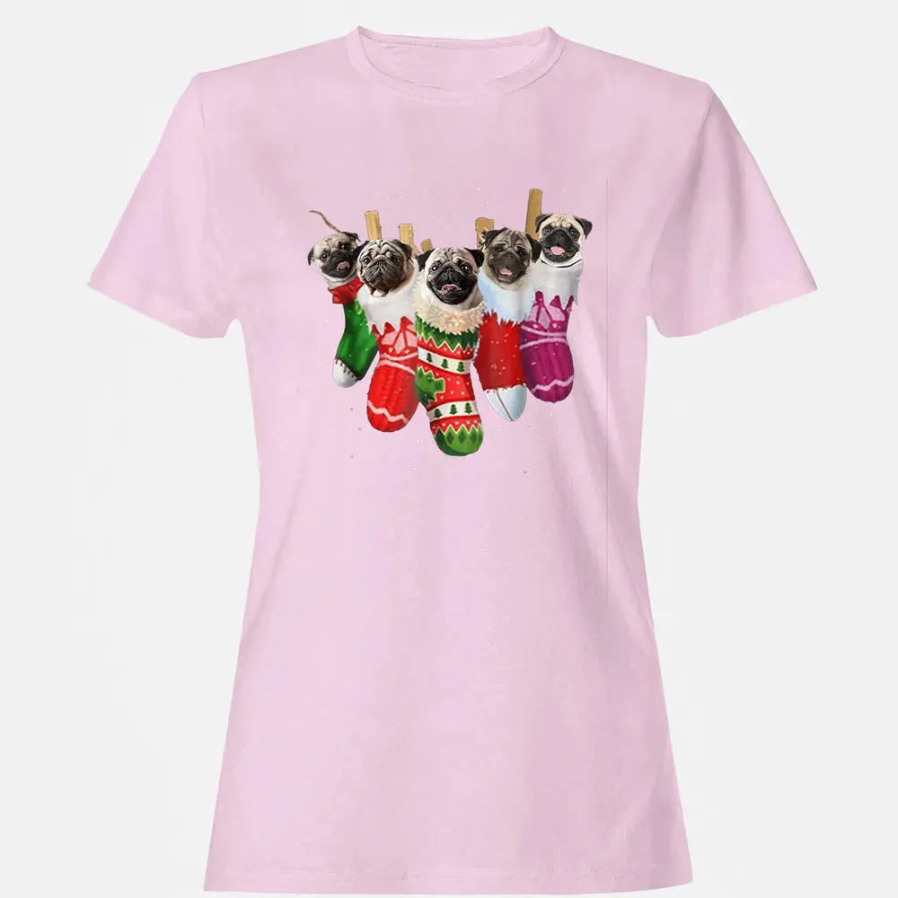 Pug Christmas Socks Funny s Xmas Vintage Cute Gift Women's T-shirt - 9