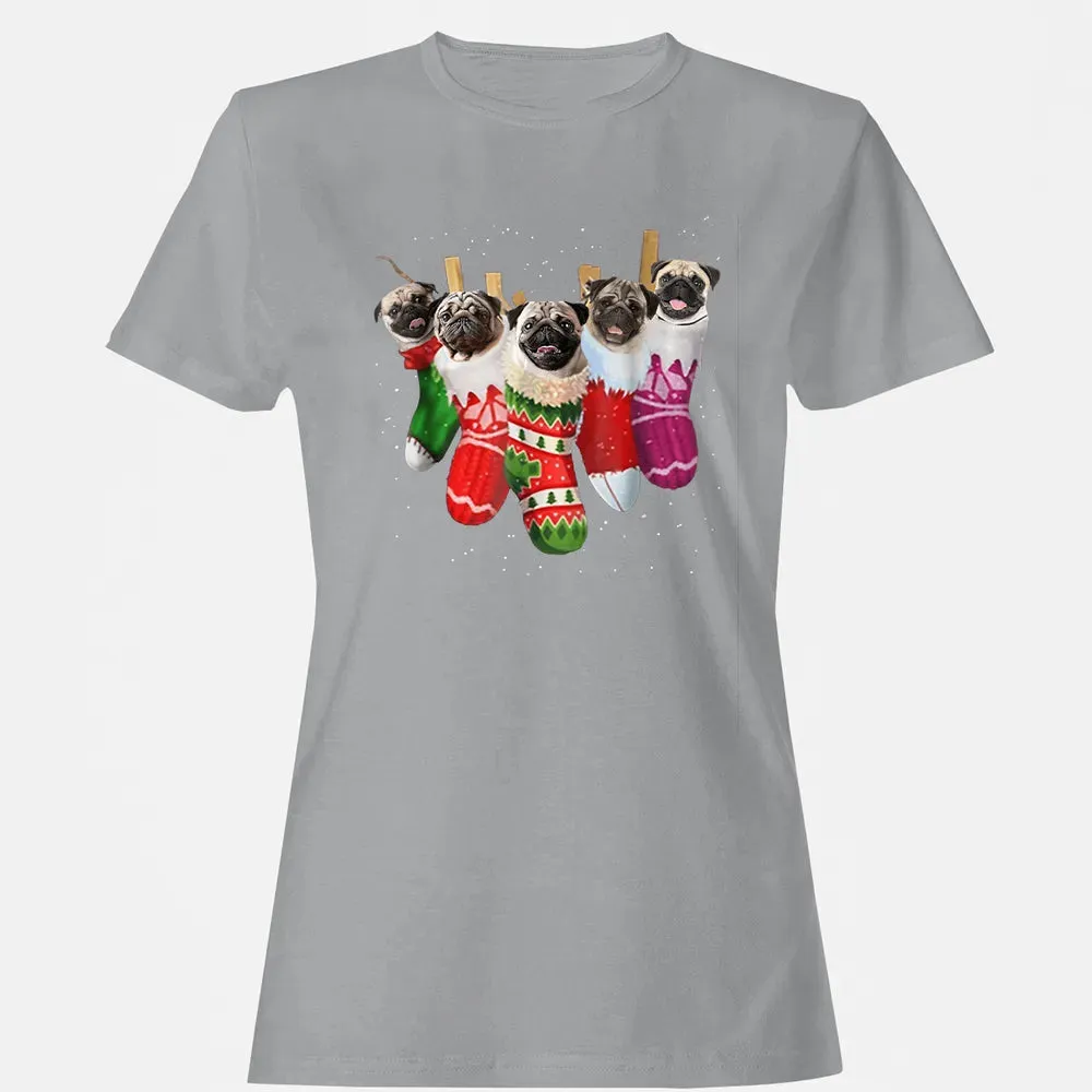Pug Christmas Socks Funny s Xmas Vintage Cute Gift Women's T-shirt - 15