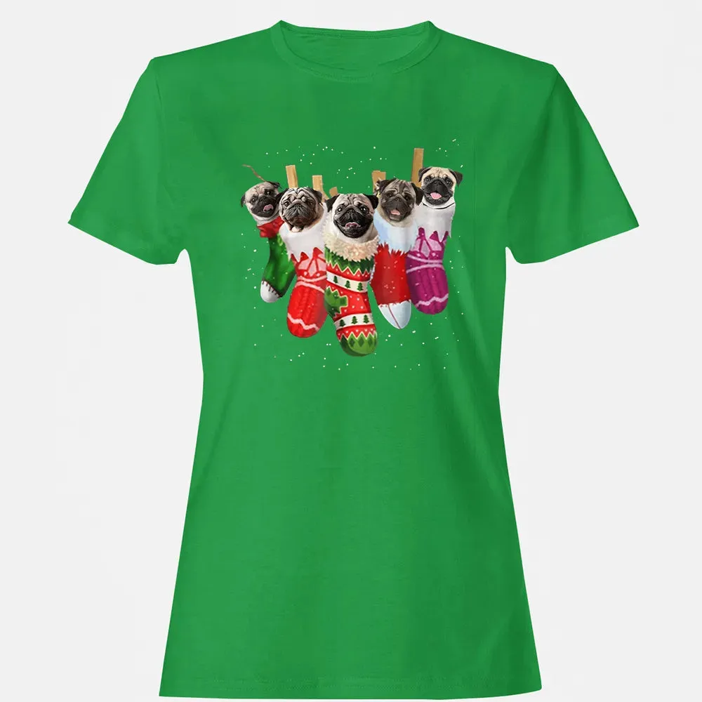 Pug Christmas Socks Funny s Xmas Vintage Cute Gift Women's T-shirt - 7