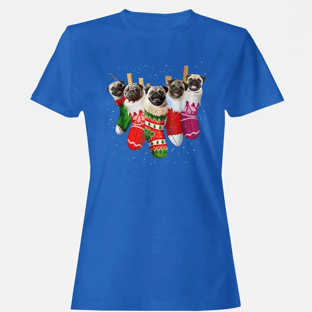Pug Christmas Socks Funny s Xmas Vintage Cute Gift Women's T-shirt - 14