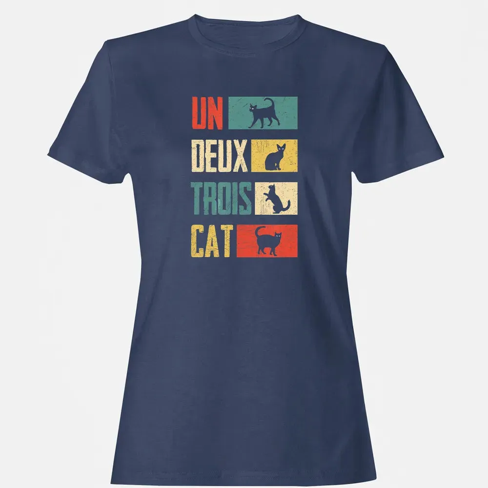 Cas Un Deux Trois Cat French Joke Vintage Cat Lover Women's T-shirt - 10