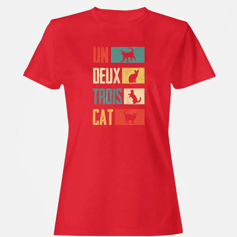 Cas Un Deux Trois Cat French Joke Vintage Cat Lover Women's T-shirt - 13