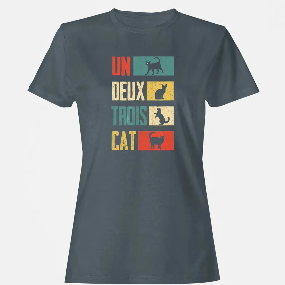 Cas Un Deux Trois Cat French Joke Vintage Cat Lover Women's T-shirt - 3