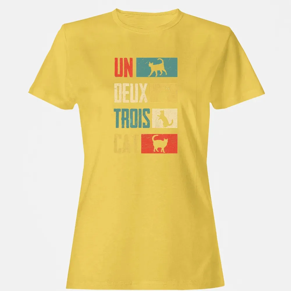 Cas Un Deux Trois Cat French Joke Vintage Cat Lover Women's T-shirt - 4