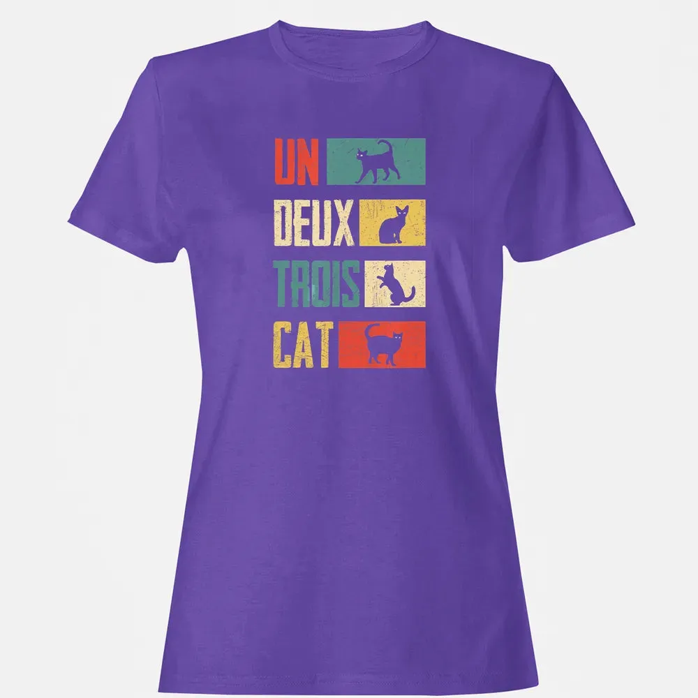Cas Un Deux Trois Cat French Joke Vintage Cat Lover Women's T-shirt - 12