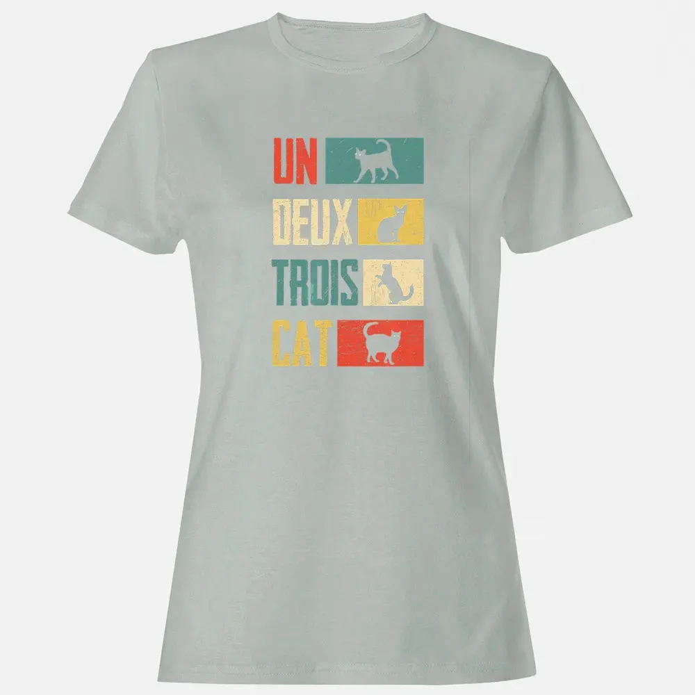 Cas Un Deux Trois Cat French Joke Vintage Cat Lover Women's T-shirt - 2