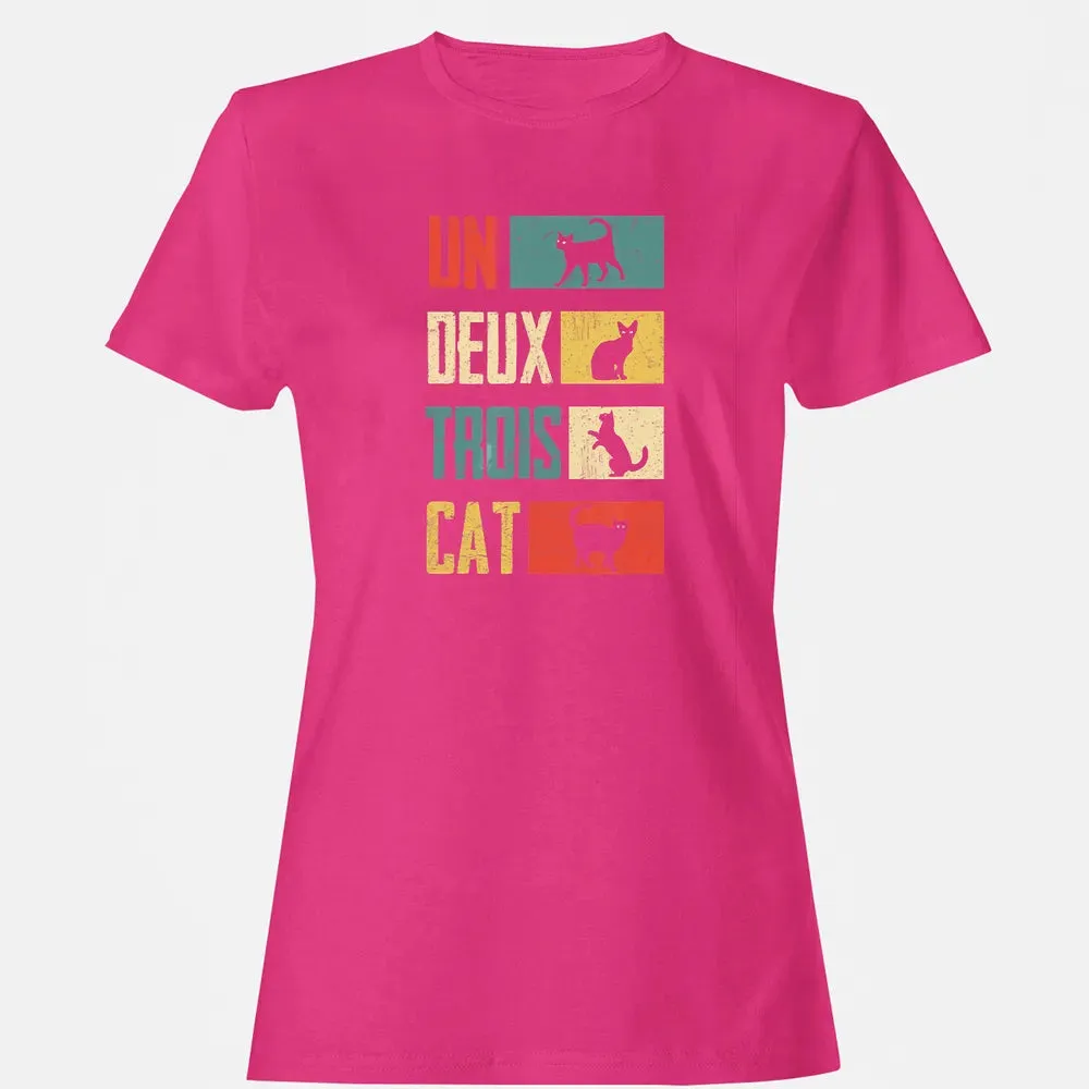Cas Un Deux Trois Cat French Joke Vintage Cat Lover Women's T-shirt - 6