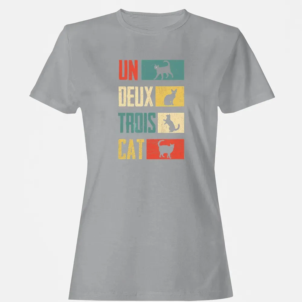 Cas Un Deux Trois Cat French Joke Vintage Cat Lover Women's T-shirt - 15