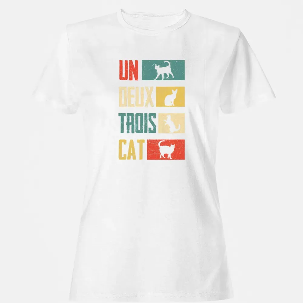 Cas Un Deux Trois Cat French Joke Vintage Cat Lover Women's T-shirt - 16