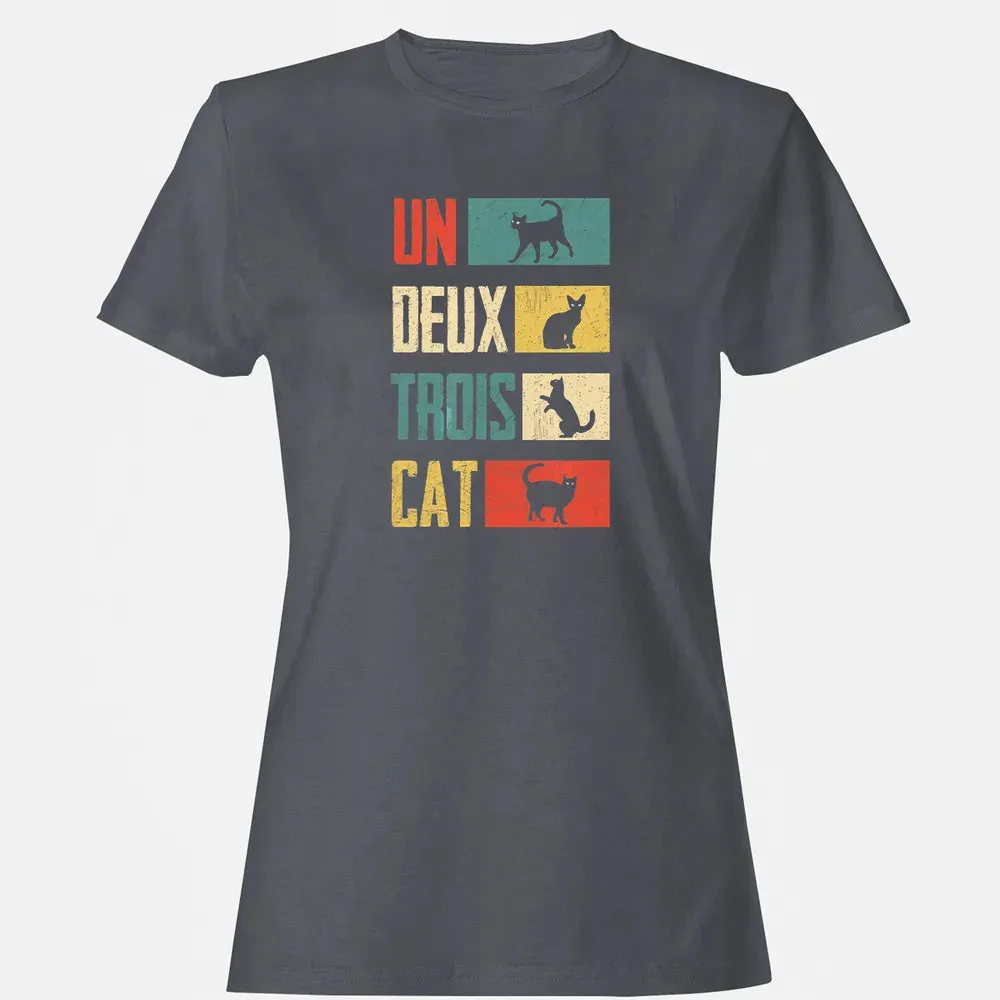 Cas Un Deux Trois Cat French Joke Vintage Cat Lover Women's T-shirt - 5