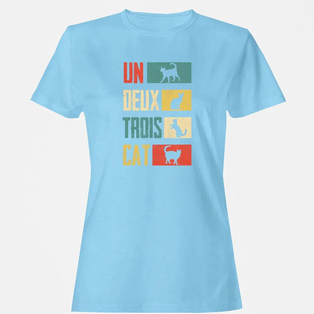 Cas Un Deux Trois Cat French Joke Vintage Cat Lover Women's T-shirt - 8
