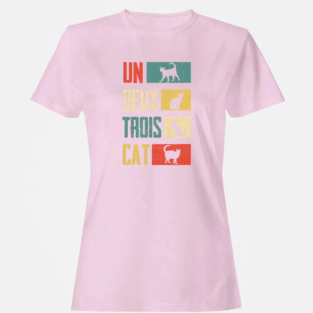 Cas Un Deux Trois Cat French Joke Vintage Cat Lover Women's T-shirt - 9