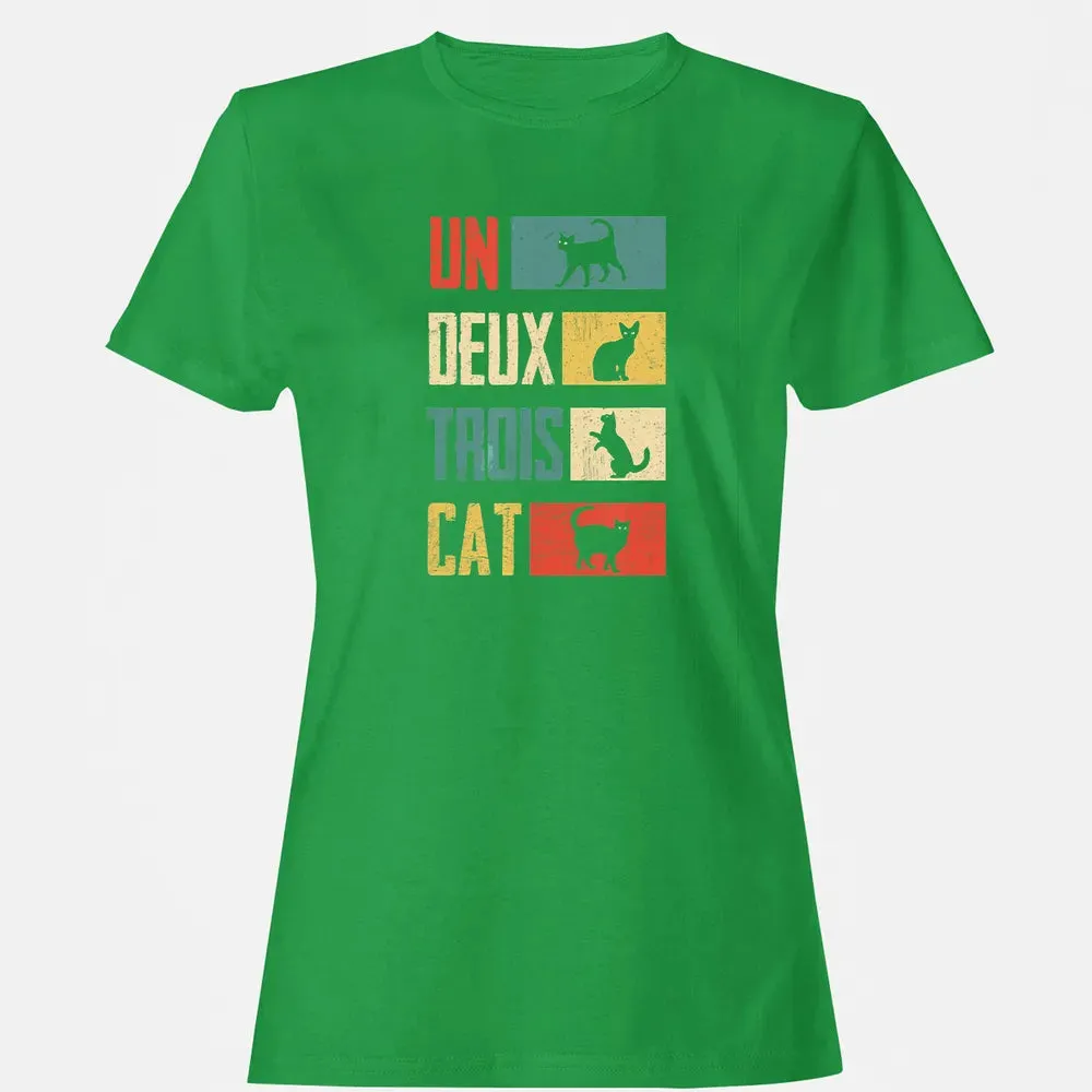 Cas Un Deux Trois Cat French Joke Vintage Cat Lover Women's T-shirt - 7