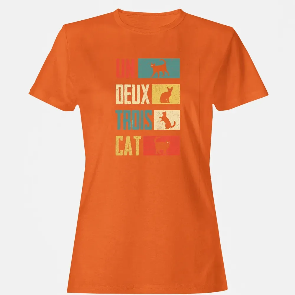 Cas Un Deux Trois Cat French Joke Vintage Cat Lover Women's T-shirt - 11