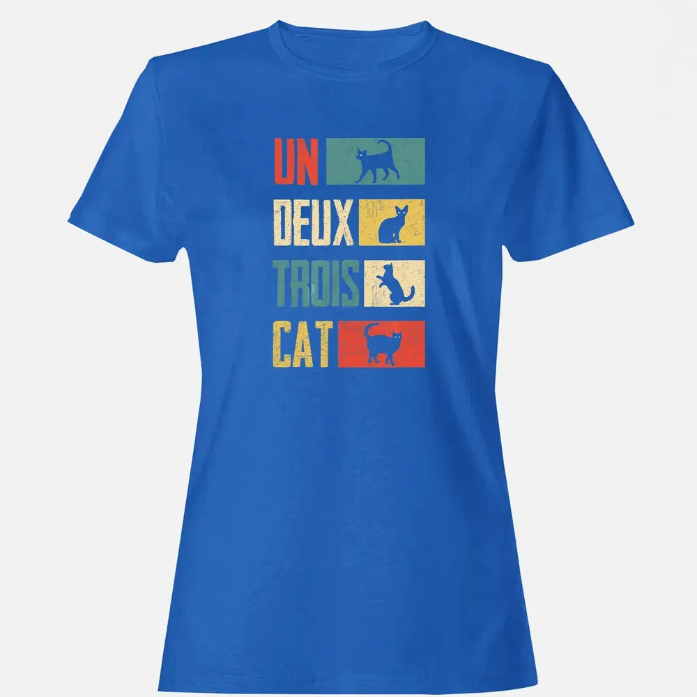 Cas Un Deux Trois Cat French Joke Vintage Cat Lover Women's T-shirt - 14