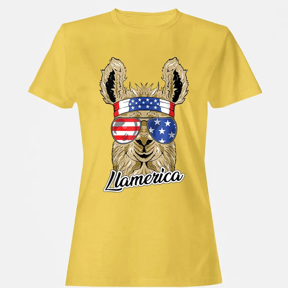 Llamerica American Llama Patriotic USA 4th Of July Funny Women's T-shirt - 4