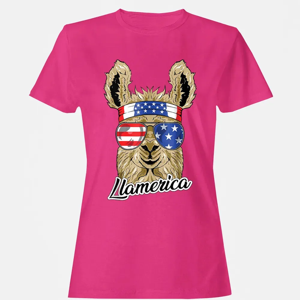 Llamerica American Llama Patriotic USA 4th Of July Funny Women's T-shirt - 6