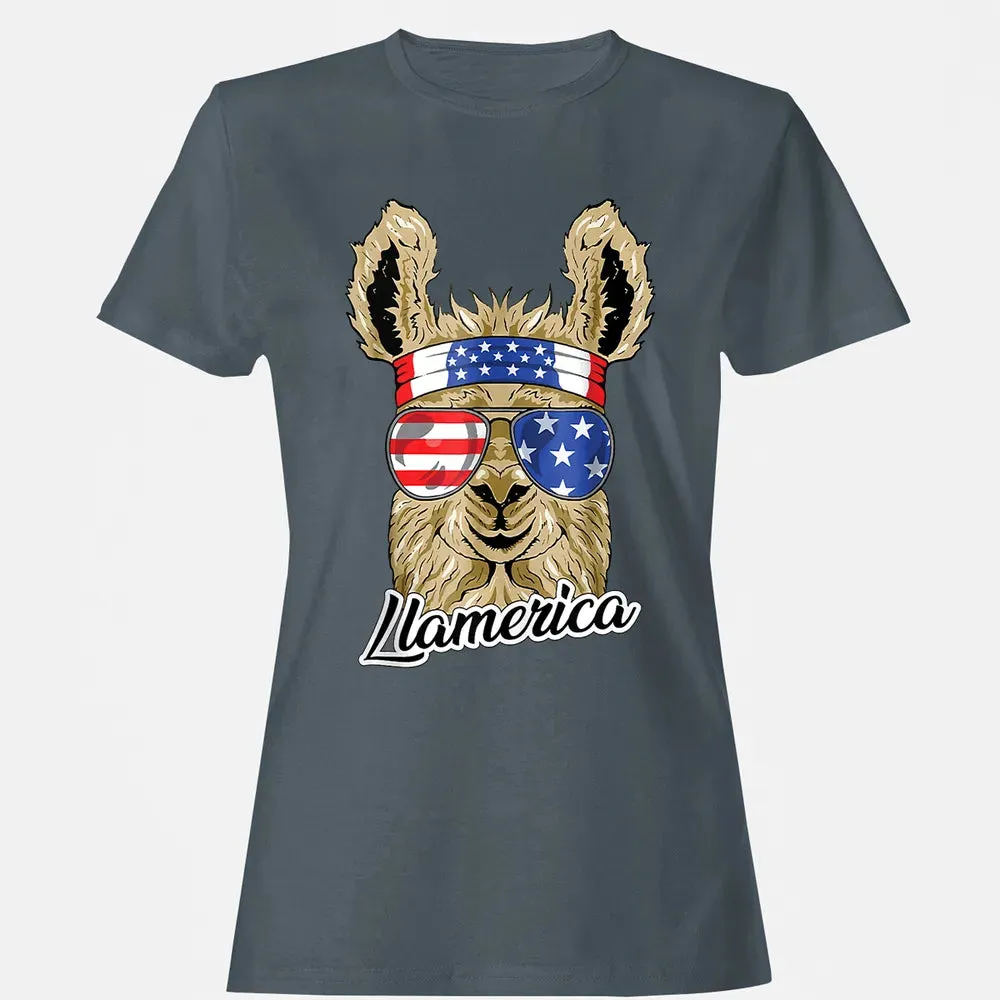 Llamerica American Llama Patriotic USA 4th Of July Funny Women's T-shirt - 3
