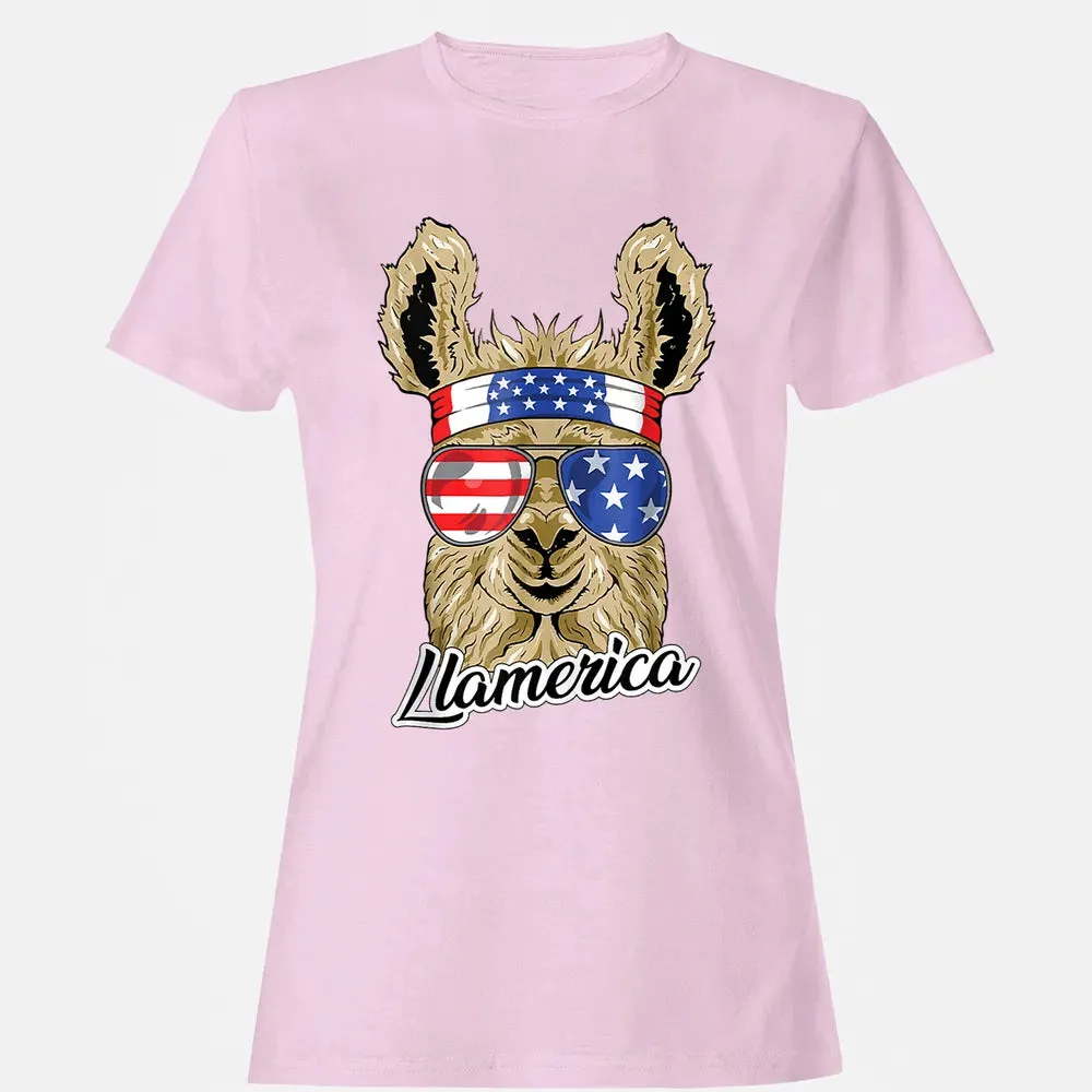 Llamerica American Llama Patriotic USA 4th Of July Funny Women's T-shirt - 9