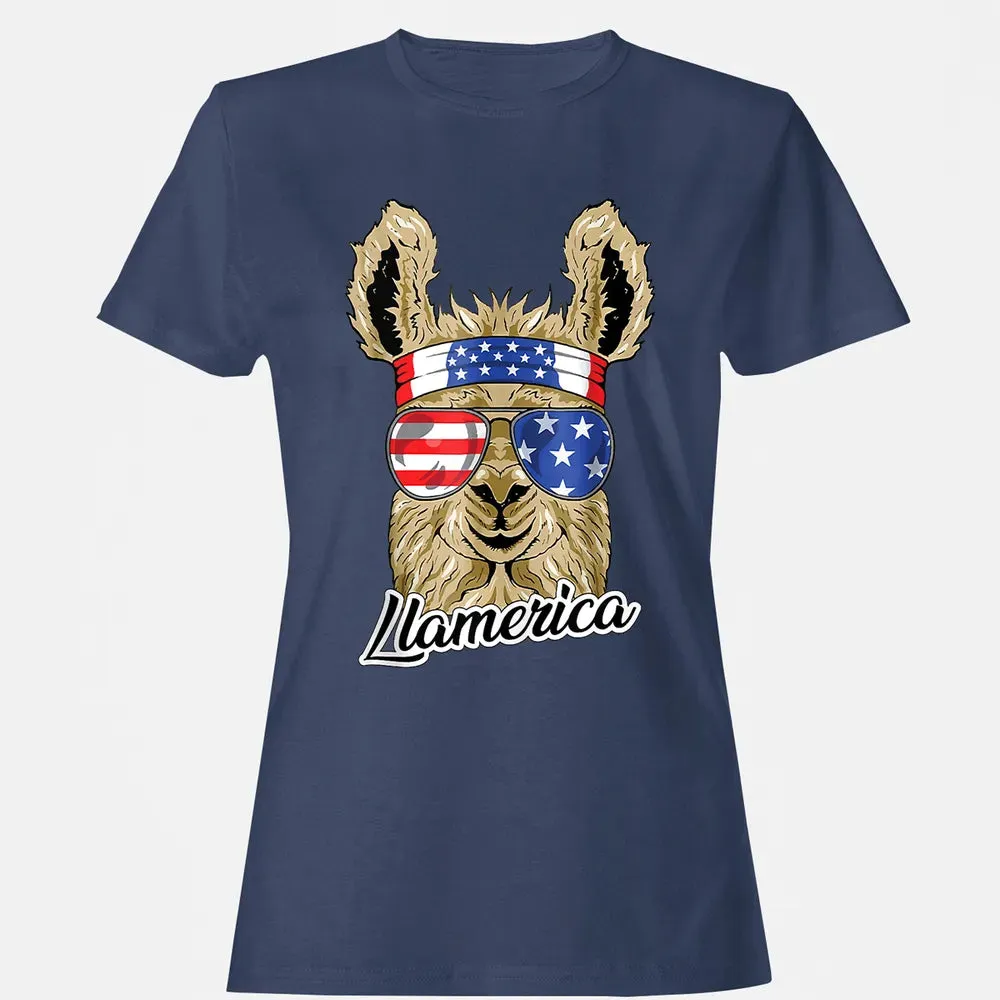 Llamerica American Llama Patriotic USA 4th Of July Funny Women's T-shirt - 10