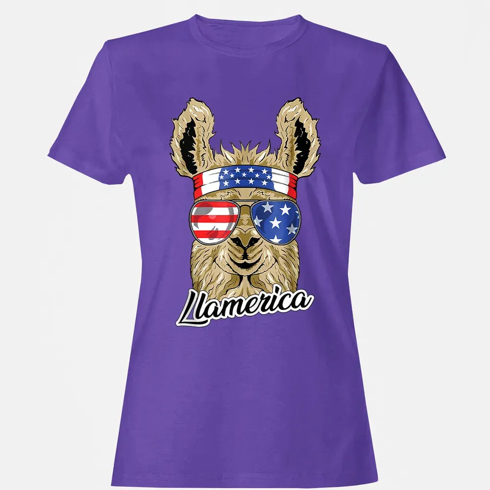 Llamerica American Llama Patriotic USA 4th Of July Funny Women's T-shirt - 12