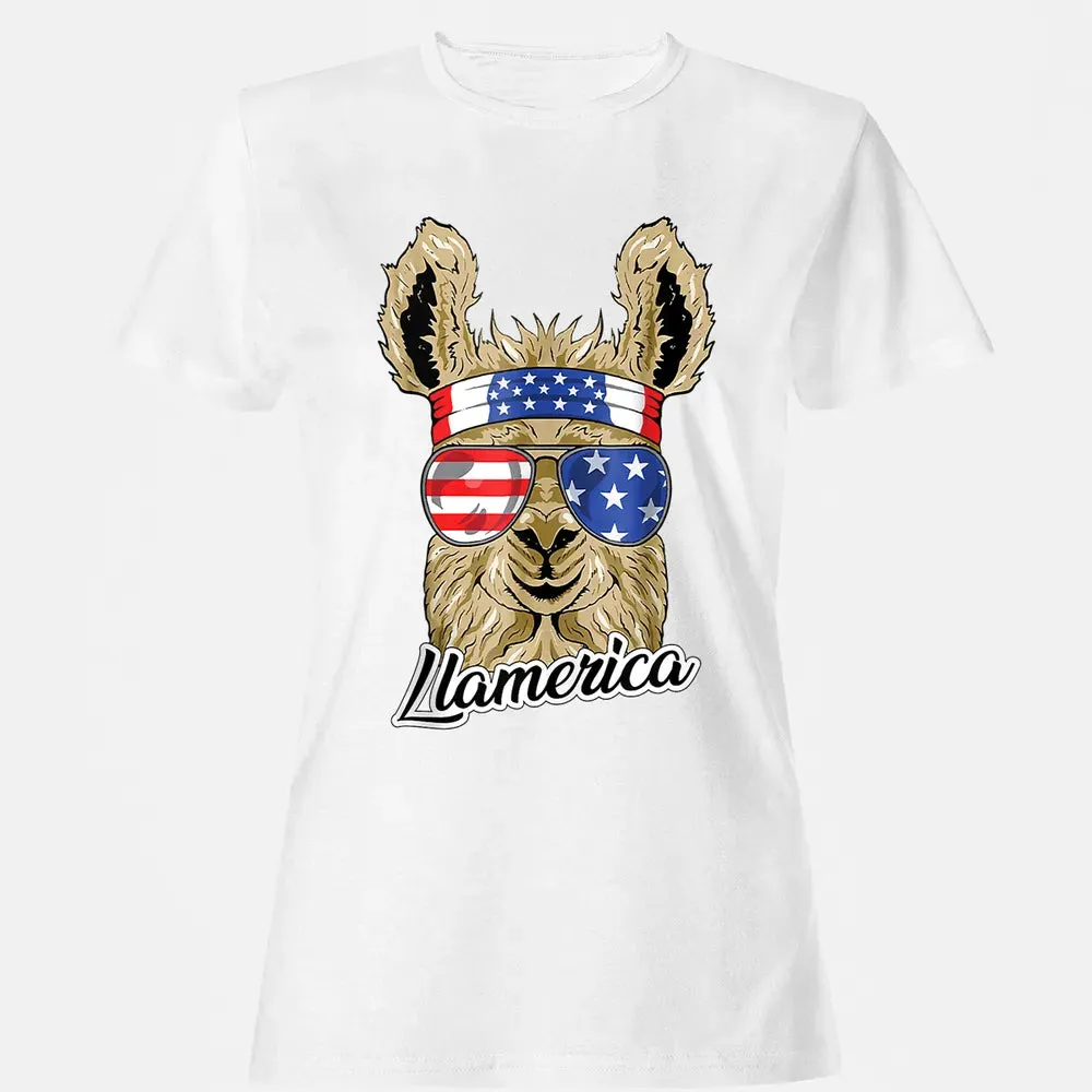 Llamerica American Llama Patriotic USA 4th Of July Funny Women's T-shirt - 16