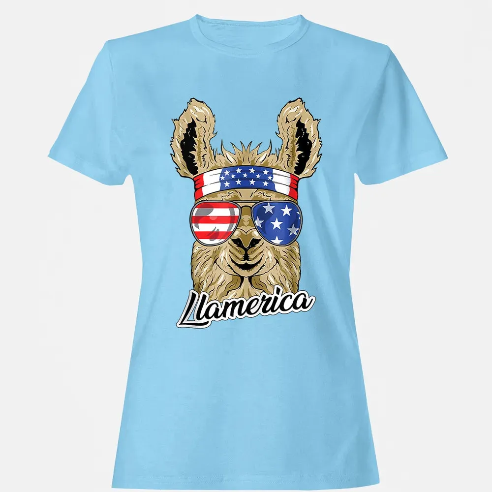 Llamerica American Llama Patriotic USA 4th Of July Funny Women's T-shirt - 8
