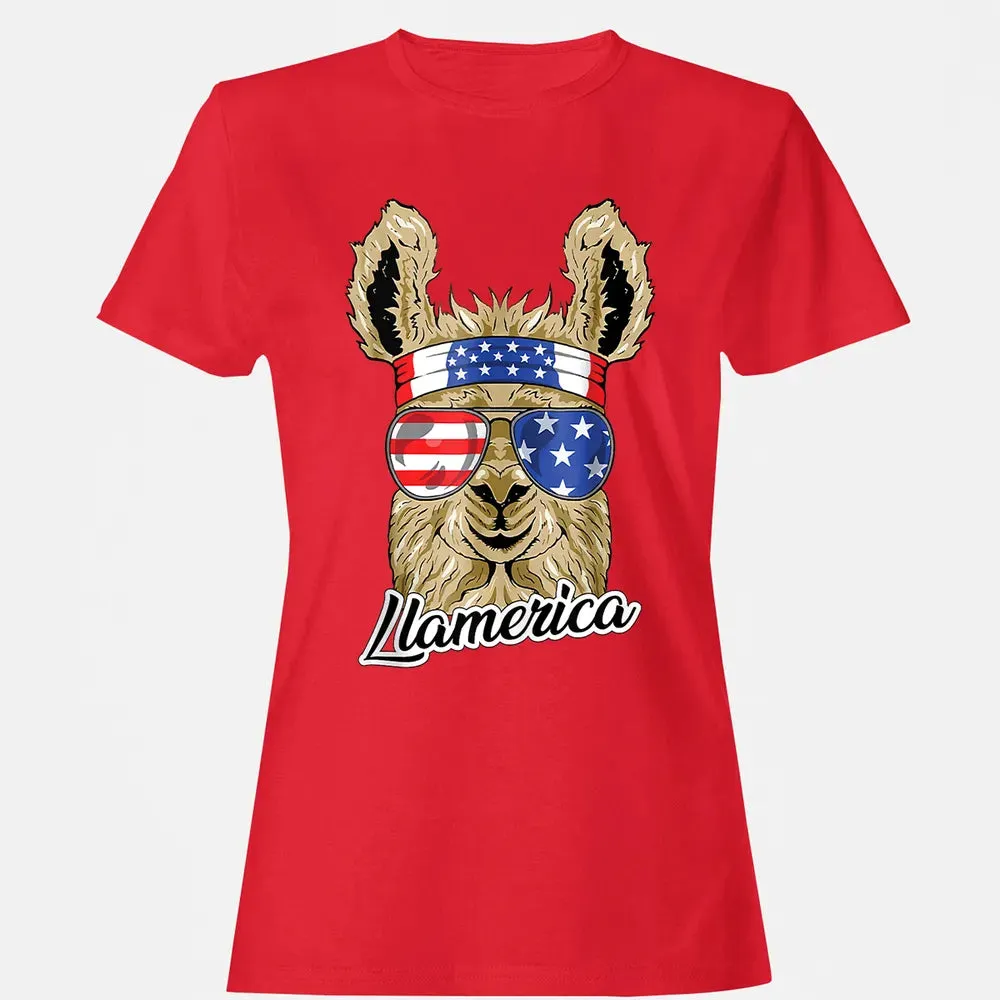 Llamerica American Llama Patriotic USA 4th Of July Funny Women's T-shirt - 13