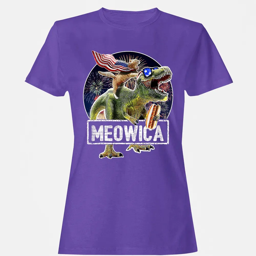 Meowica American Flag Cat T Rex Dinosaur 4th of July Kids Women's T-shirt - 12
