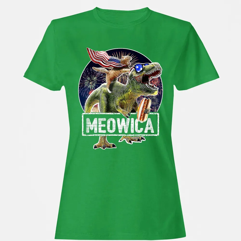 Meowica American Flag Cat T Rex Dinosaur 4th of July Kids Women's T-shirt - 7