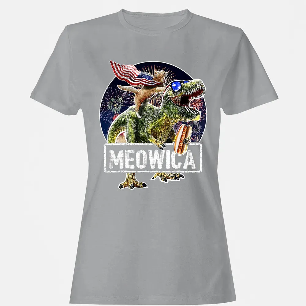 Meowica American Flag Cat T Rex Dinosaur 4th of July Kids Women's T-shirt - 15