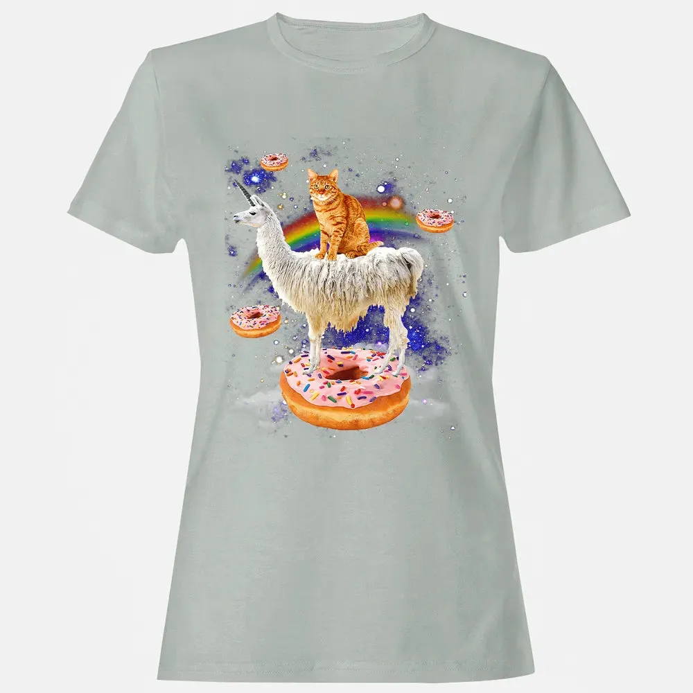 Space Cat Riding Llama and Donuts Galaxy Funny Cat Women's T-shirt - 2