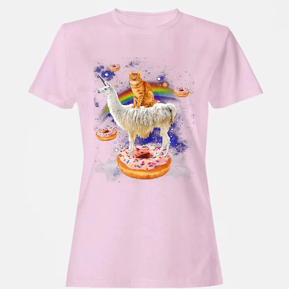 Space Cat Riding Llama and Donuts Galaxy Funny Cat Women's T-shirt - 9