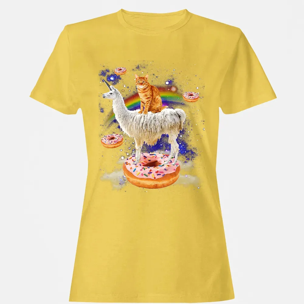 Space Cat Riding Llama and Donuts Galaxy Funny Cat Women's T-shirt - 4