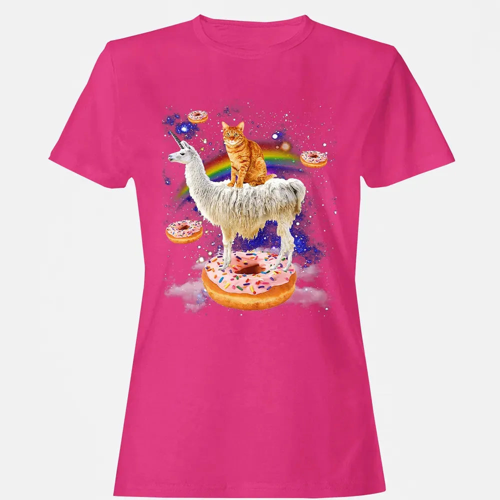 Space Cat Riding Llama and Donuts Galaxy Funny Cat Women's T-shirt - 6