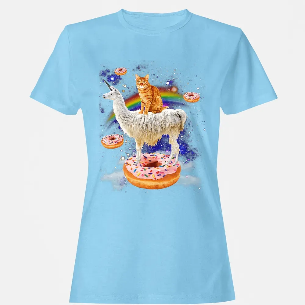 Space Cat Riding Llama and Donuts Galaxy Funny Cat Women's T-shirt - 8