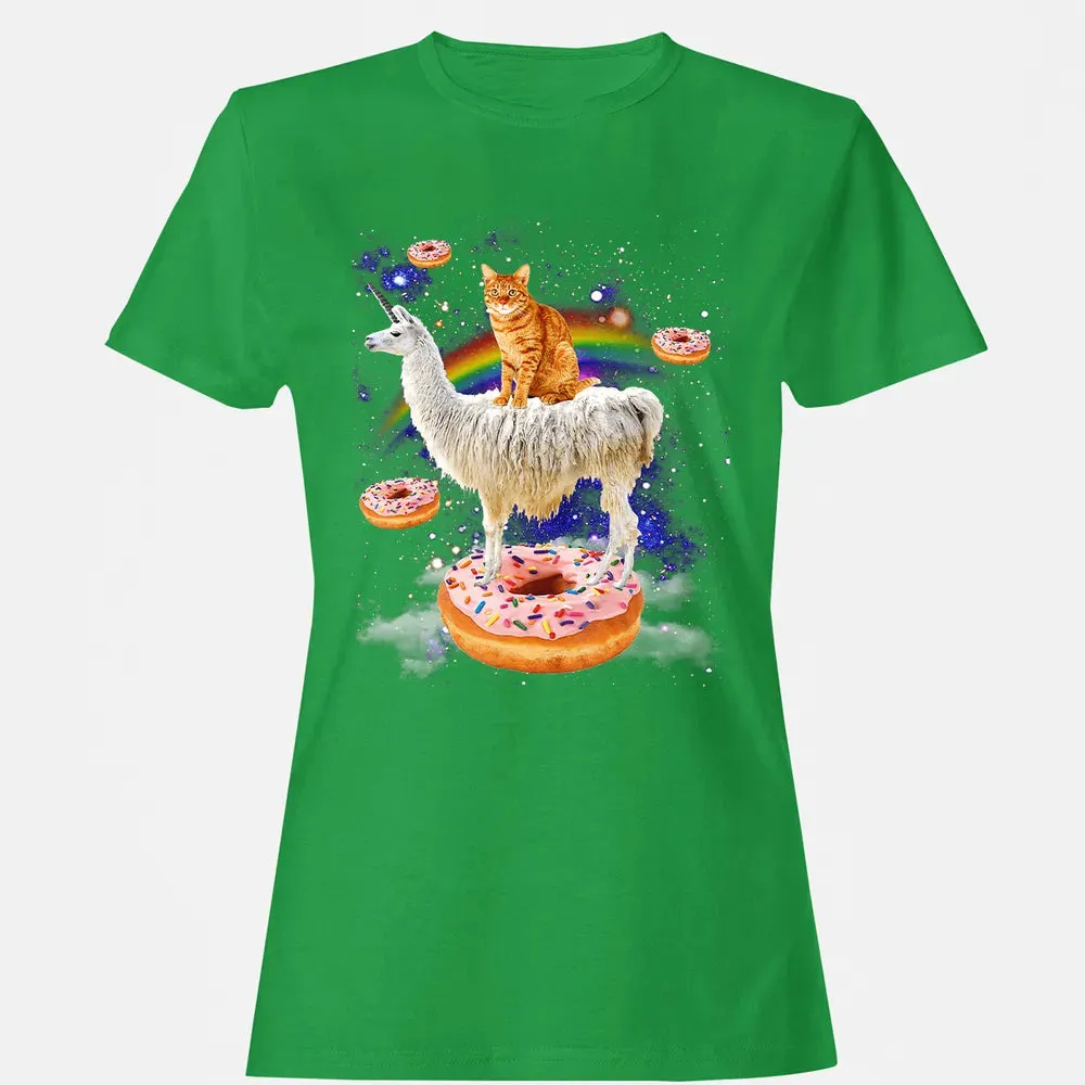 Space Cat Riding Llama and Donuts Galaxy Funny Cat Women's T-shirt - 7