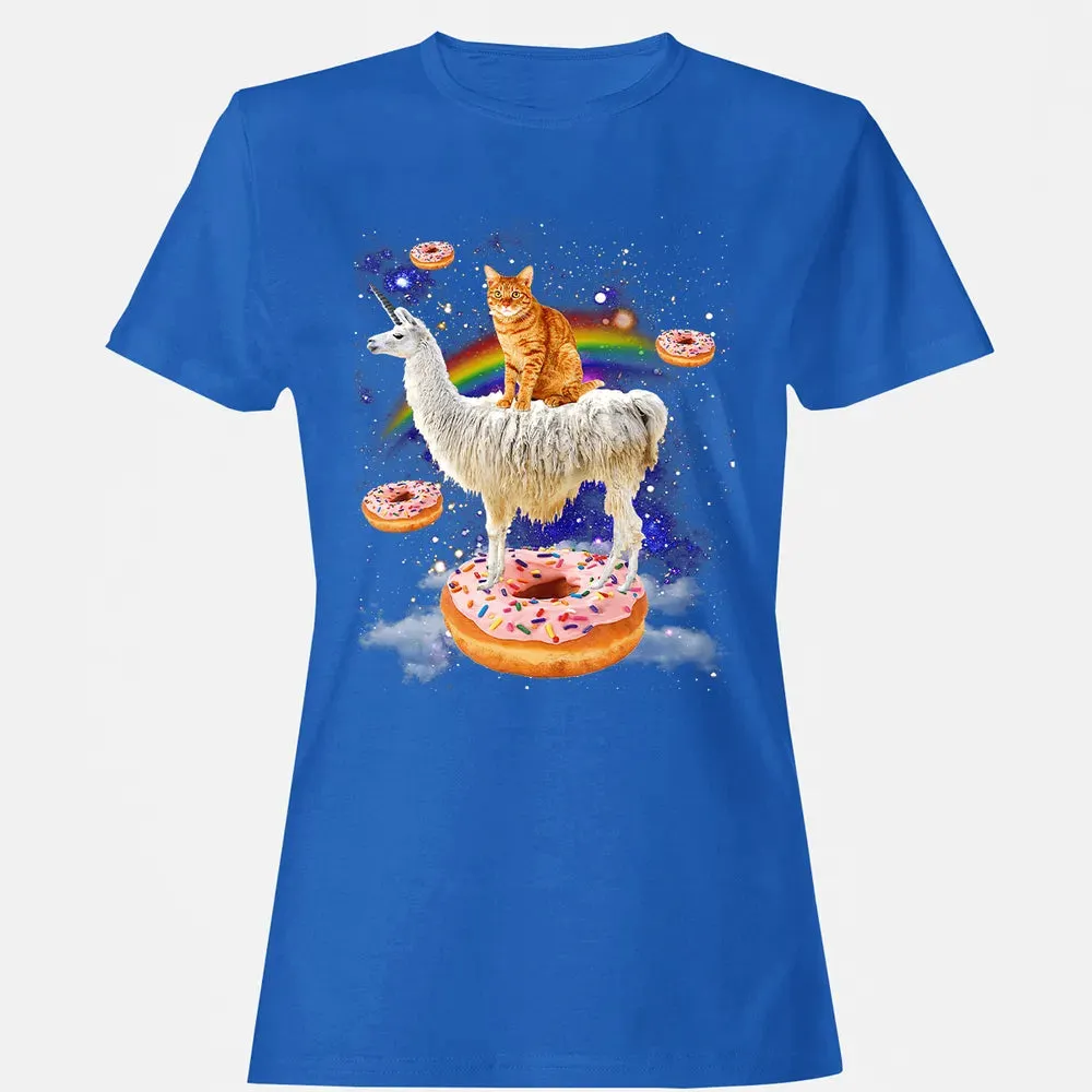 Space Cat Riding Llama and Donuts Galaxy Funny Cat Women's T-shirt - 14