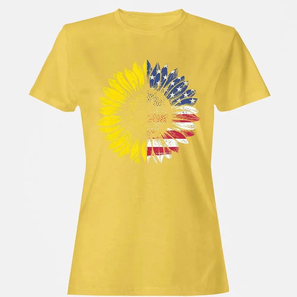 Sunflower American Flag Patriotic 4th Of July T Women's T-shirt - 4