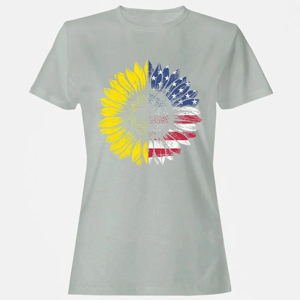 Sunflower American Flag Patriotic 4th Of July T Women's T-shirt - 2