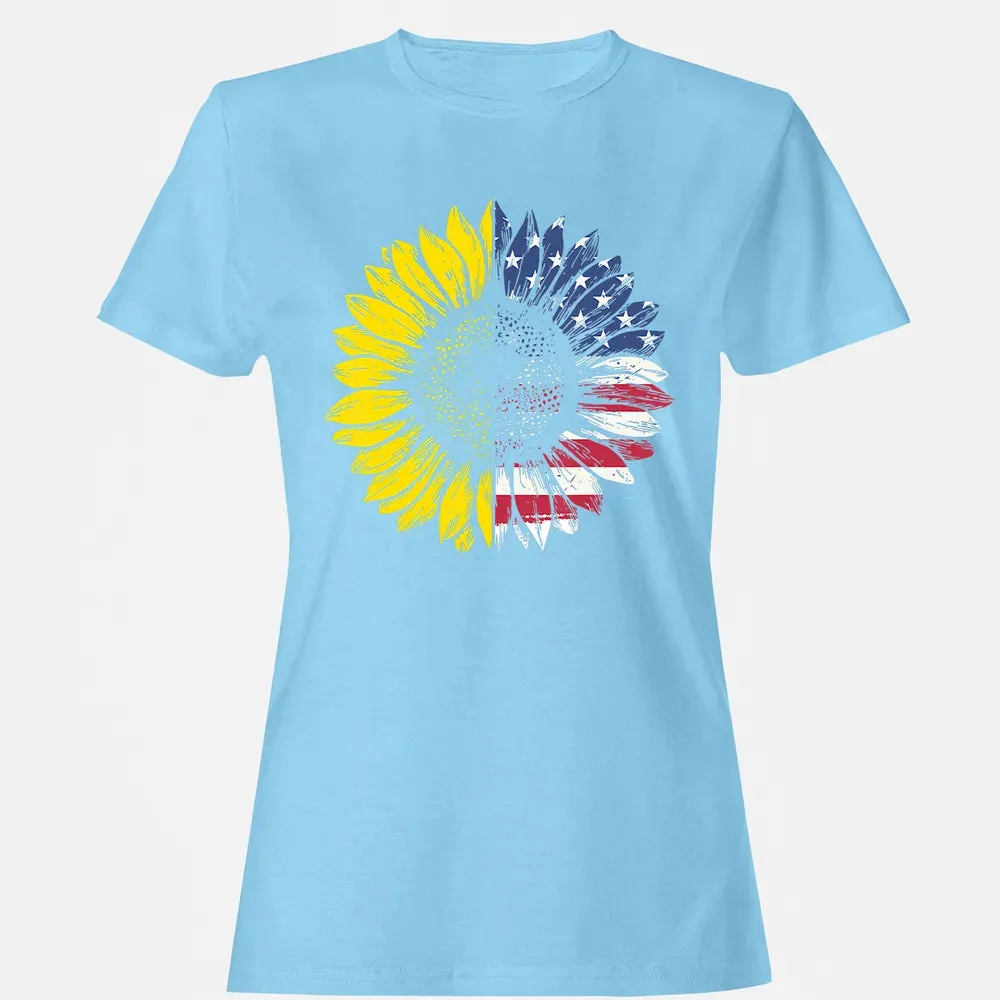 Sunflower American Flag Patriotic 4th Of July T Women's T-shirt - 8