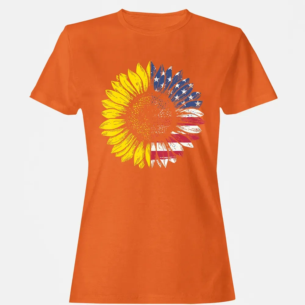 Sunflower American Flag Patriotic 4th Of July T Women's T-shirt - 11