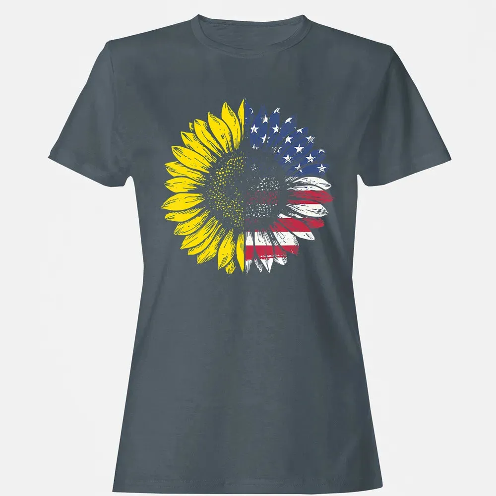 Sunflower American Flag Patriotic 4th Of July T Women's T-shirt - 3