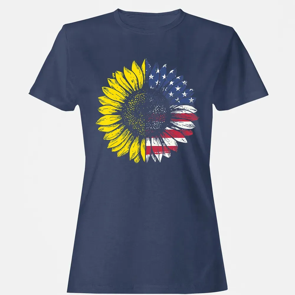 Sunflower American Flag Patriotic 4th Of July T Women's T-shirt - 10