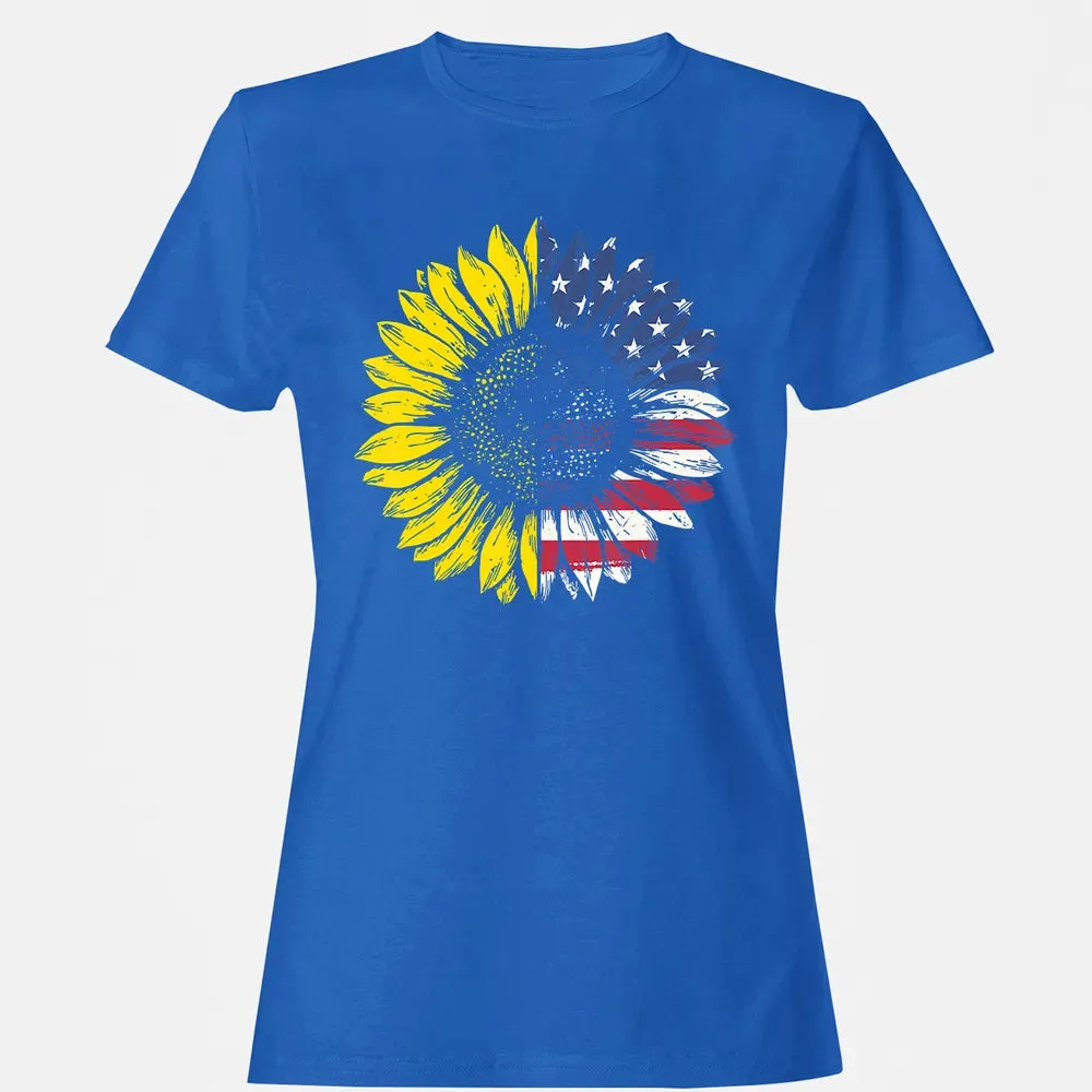 Sunflower American Flag Patriotic 4th Of July T Women's T-shirt - 14