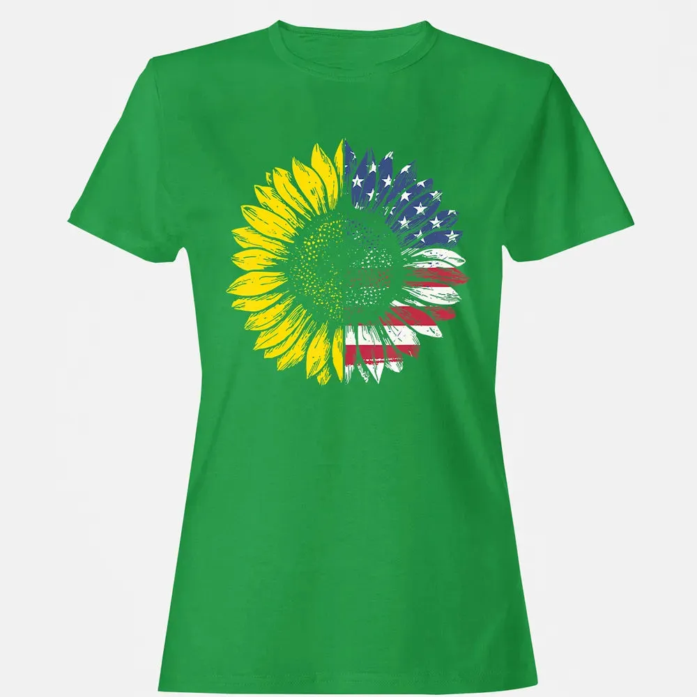 Sunflower American Flag Patriotic 4th Of July T Women's T-shirt - 7