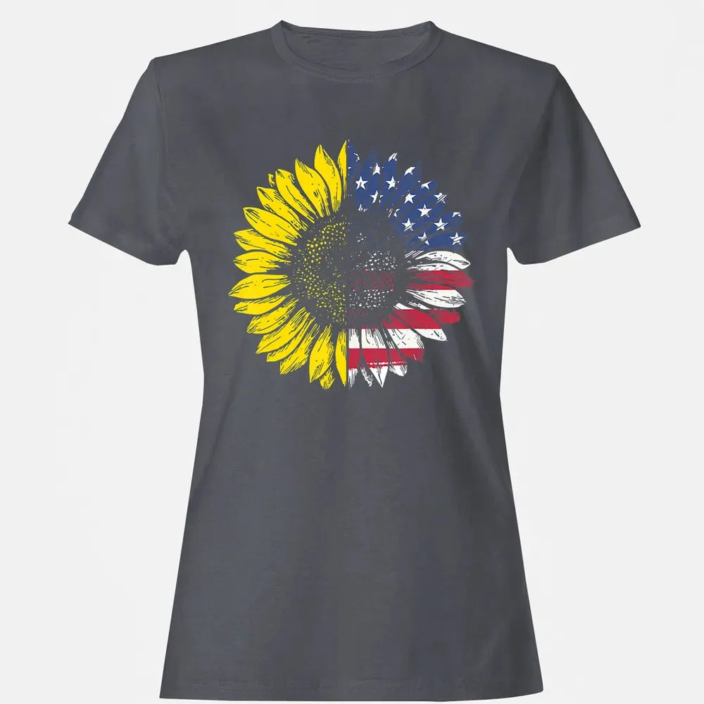 Sunflower American Flag Patriotic 4th Of July T Women's T-shirt - 5