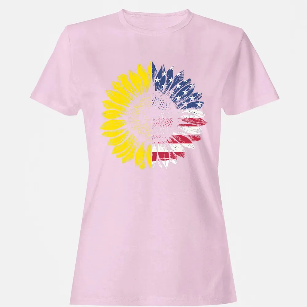Sunflower American Flag Patriotic 4th Of July T Women's T-shirt - 9